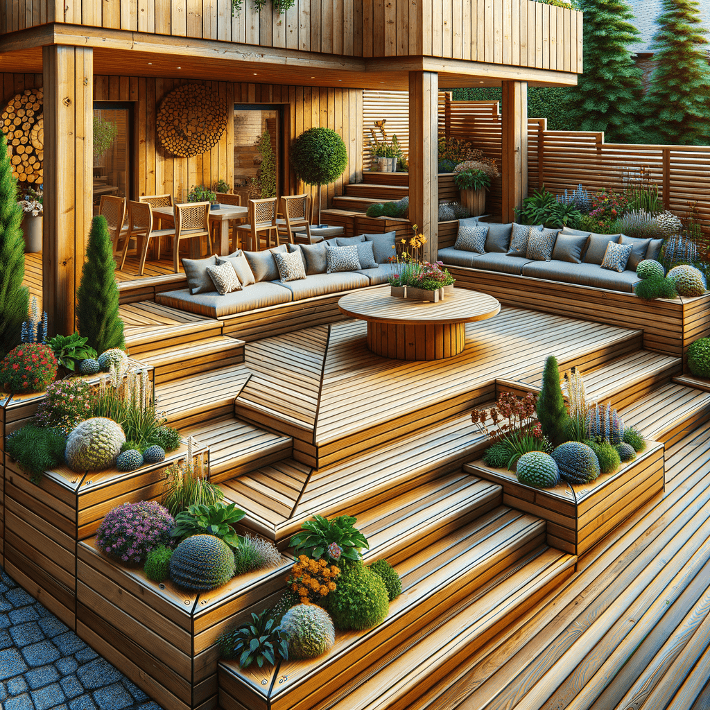 Multi-level deck with built-in seating