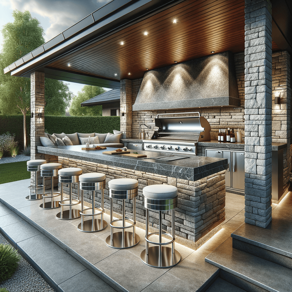 Outdoor kitchen with grill and bar