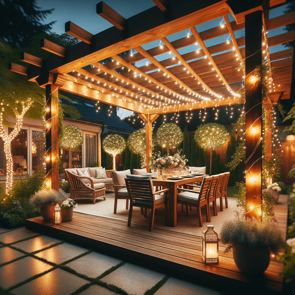 Cedar pergola with string lights